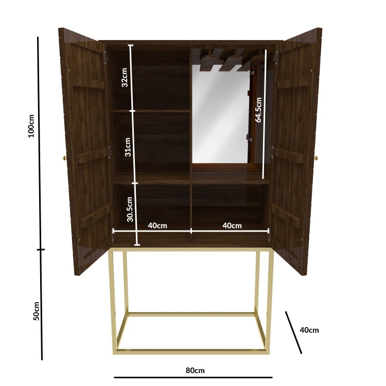 Drinks Cabinet in Gold & Dark Wood - Mari