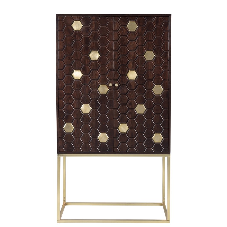 Drinks Cabinet in Gold & Dark Wood - Mari