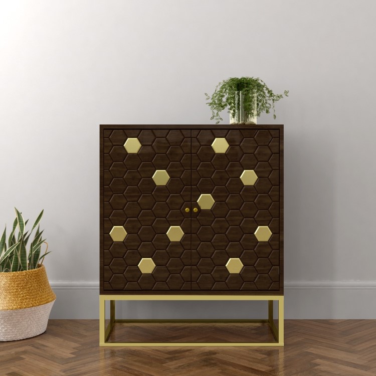 Dark Wood Sideboard with Gold - Mari