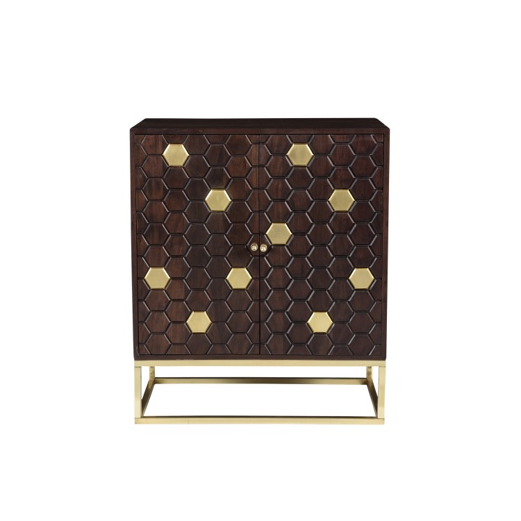 Dark Wood Sideboard with Gold - Mari