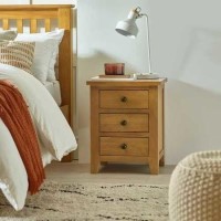 Solid Oak 3 Drawer Bedside Table - Marlborough - Julian Bowen 