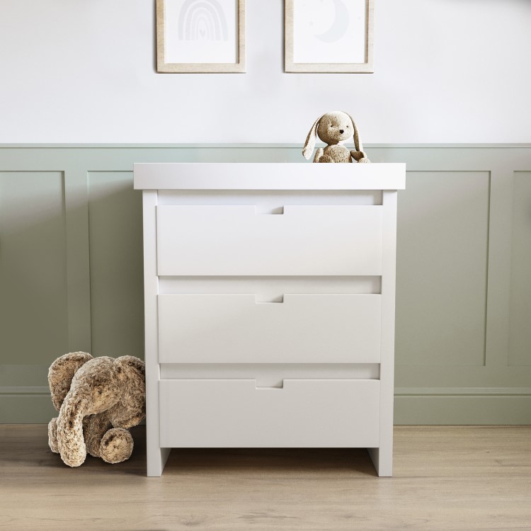 White Pine Wood Changing Unit with 3 Handleless Drawers - Mason