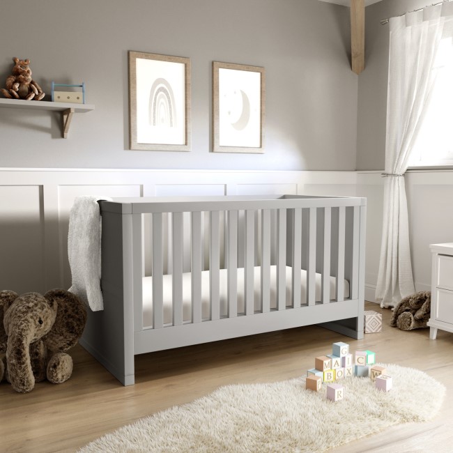 Light Grey Pine Wood Convertible 2-in-1 Cot Bed - Mason