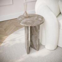 Round Beige Marble Side Table - Matilda
