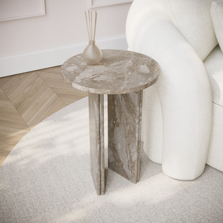 Round Beige Marble Side Table - Matilda