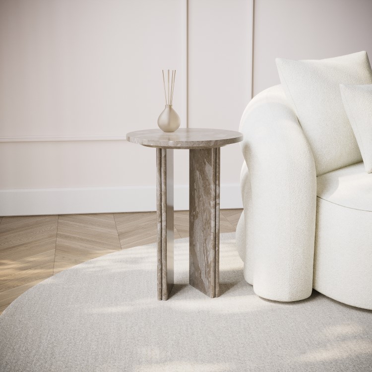 Round Beige Marble Side Table - Matilda