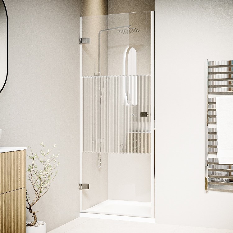 GRADE A1 - 800mm Fluted Glass Right Hand Hinged Shower Door 8mm Glass - Matira