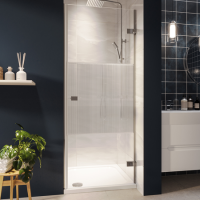 ONLY OPENED - Chrome 8mm Fluted Glass Glass Hinged Shower Door 900mm Left Hand - Matira ONLY OPENED - Chrome 8mm Fluted Glass Glass Hinged Shower Door 900mm Left Hand - Matira