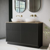 ONLY OPENED - Matira 1240mm Fluted Floorstanding Black Vanity Unit