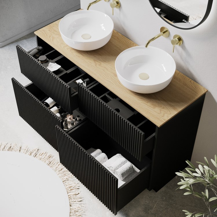 ONLY OPENED - Matira 1240mm Fluted Floorstanding Black Vanity Unit