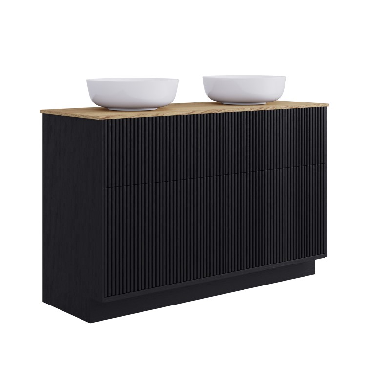 ONLY OPENED - Matira 1240mm Fluted Floorstanding Black Vanity Unit