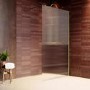 1000mm Brushed Brass Ribbed / Fluted Glass Shower Screen for Wet Room & Walk In Shower - Matira