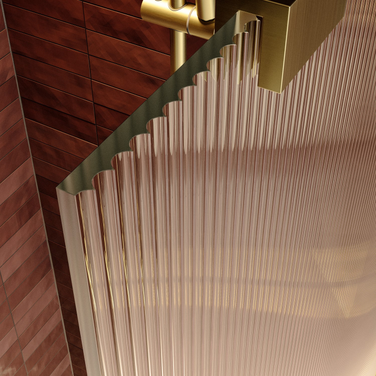 1000mm Brushed Brass Ribbed / Fluted Glass Shower Screen for Wet Room & Walk In Shower - Matira