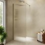 800mm Brushed Brass Ribbed / Fluted Glass Shower Screen for Wet Room & Walk In Shower - Matira