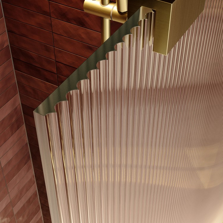 800mm Brushed Brass Ribbed / Fluted Glass Shower Screen for Wet Room & Walk In Shower - Matira