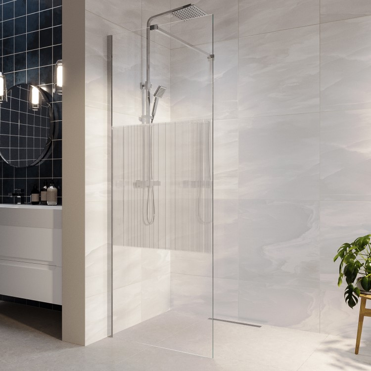 900mm Ribbed Glass Shower Screen for Wetroom & Walk In Shower - Matira