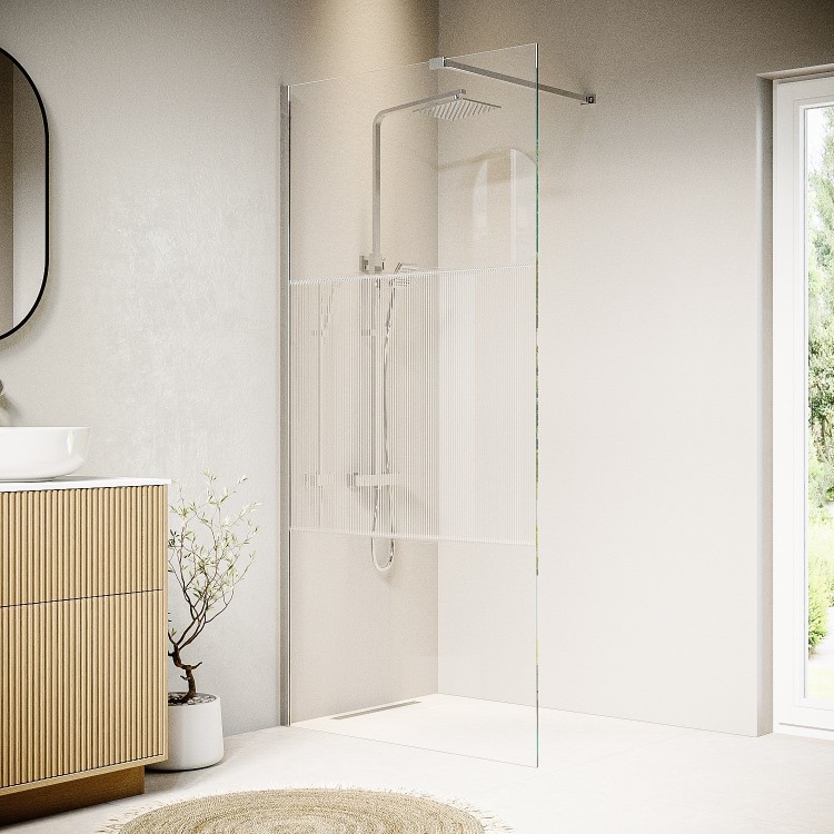 900mm Ribbed Glass Shower Screen for Wetroom & Walk In Shower - Matira