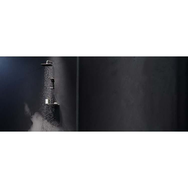 GRADE A1 - Black Thermostatic Mixer Shower Set with Push Button & Shelf - Mika