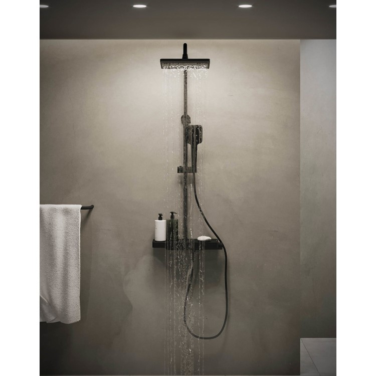 GRADE A1 - Black Thermostatic Mixer Shower Set with Push Button & Shelf - Mika