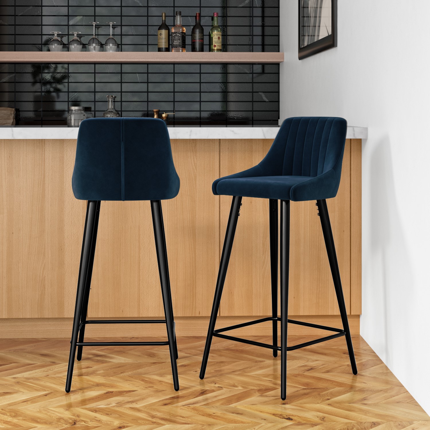 Navy Velvet Bar Stool With Back 77cm Macie Buyitdirectie