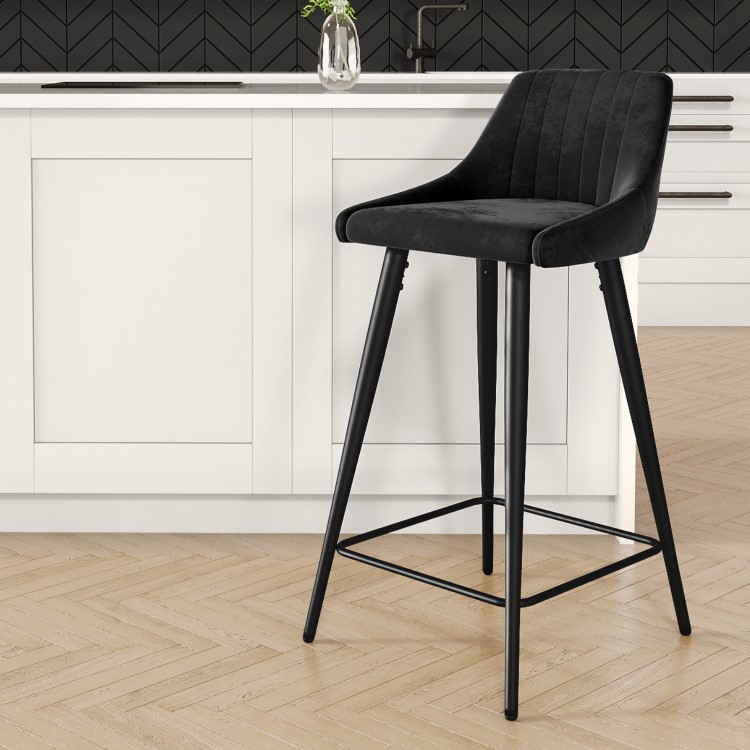 Charcoal Velvet Kitchen Stool with Back - 66cm - Macie