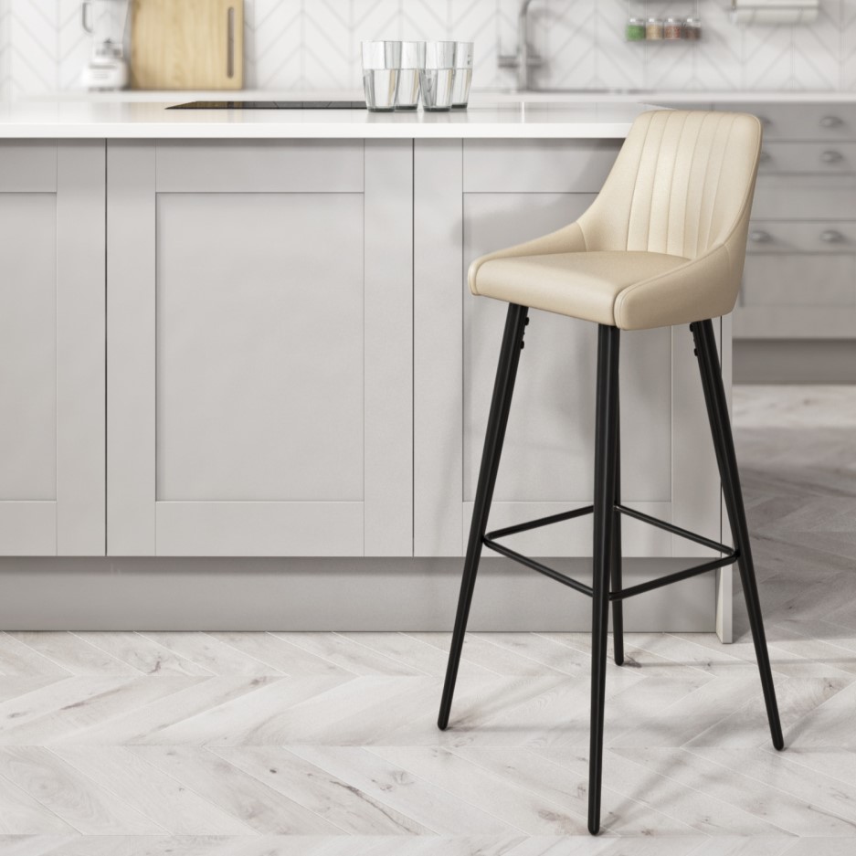 Cream Faux Leather Ribbed Bar Stool Macie BuyItDirect.ie