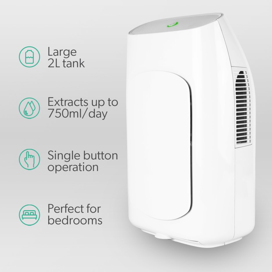 electriQ Compact Dehumidifier with 2 Litre Tank BuyItDirect.ie