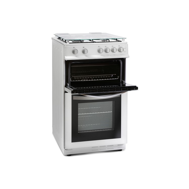 Montpellier MDG500LW 50cm Double Oven Gas Cooker With Lid White - LPG Jets Included