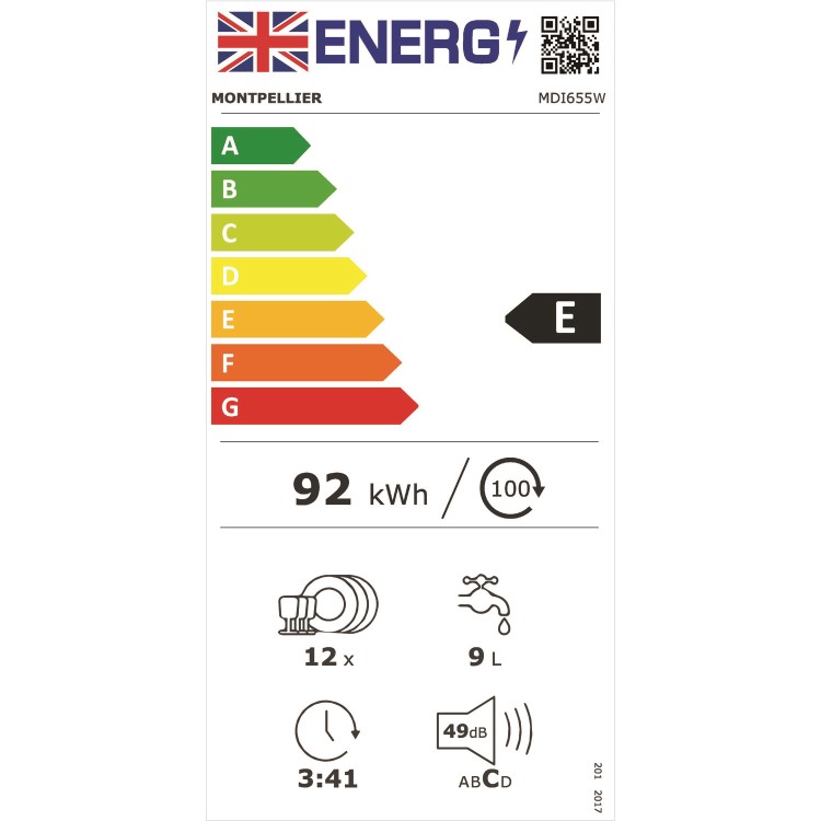 Montpellier MDI655 Semi-Integrated Dishwasher - White control panel