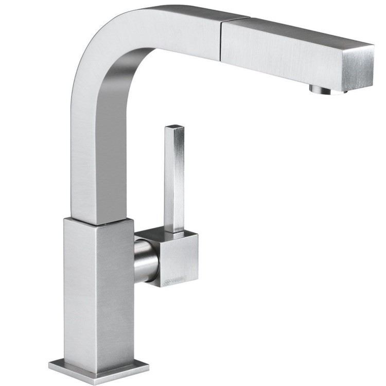 Smeg MDQ5-CSP Brushed Chrome Single Lever Mixer Tap with Square Spout and Pull-Out Spray