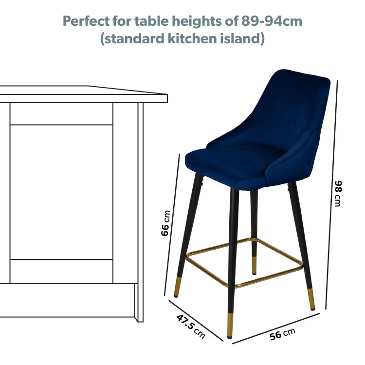 Navy Blue Velvet Kitchen Stool with Back - 66cm - Maddy