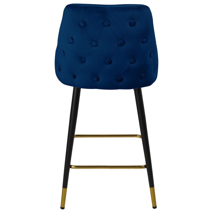 Navy Blue Velvet Kitchen Stool with Back - 66cm - Maddy