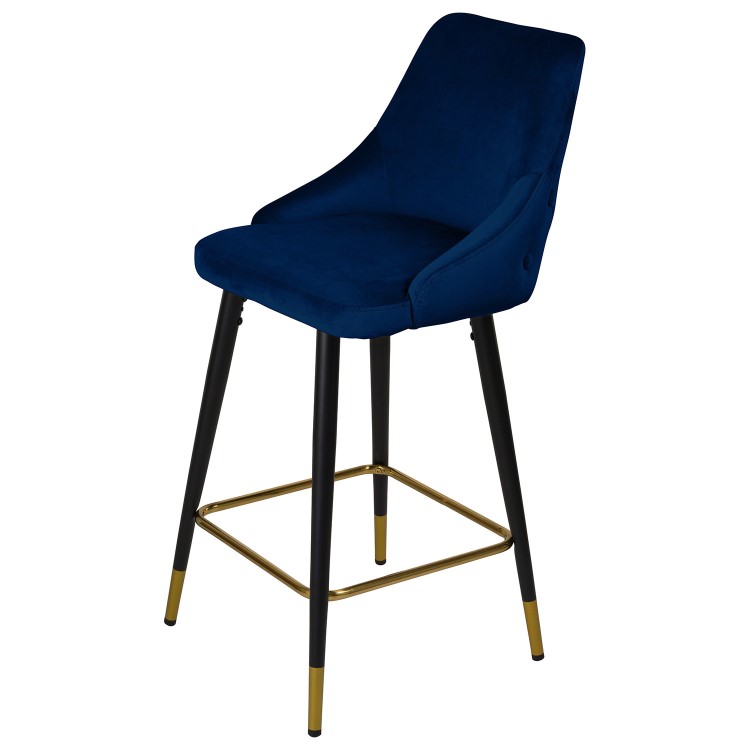 Navy Blue Velvet Kitchen Stool with Back - 66cm - Maddy