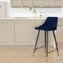 Navy Blue Velvet Kitchen Stool with Back - 66cm - Maddy