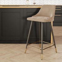 Beige Velvet Kitchen Stool with Back - 66cm - Maddy