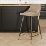 Beige Velvet Kitchen Stool with Back - 66cm - Maddy