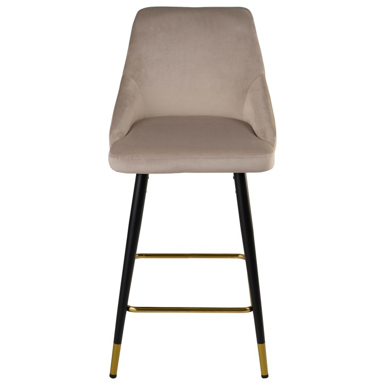 Beige Velvet Kitchen Stool with Back - 66cm - Maddy
