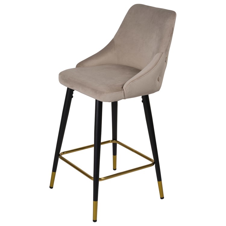 Beige Velvet Kitchen Stool with Back - 66cm - Maddy