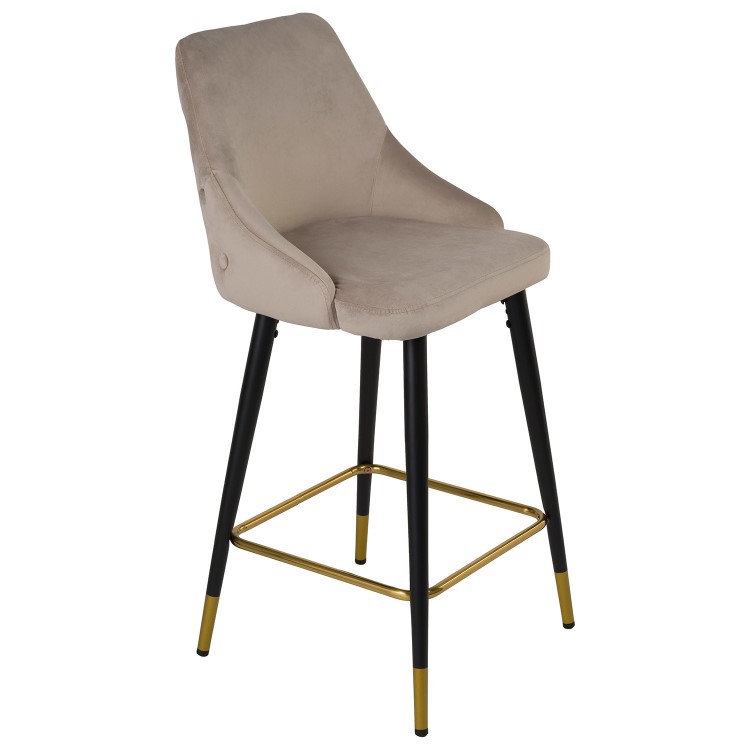 Beige Velvet Kitchen Stool with Back - 66cm - Maddy
