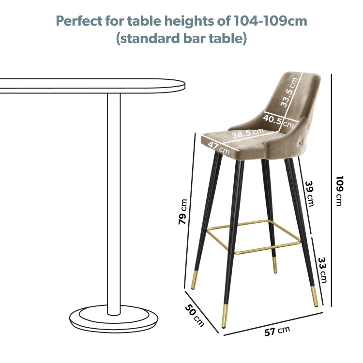 Beige Velvet Bar Stool with Back - 79cm - Maddy