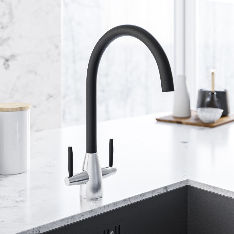 Black & Chrome Dual Lever Monobloc Kitchen Mixer Tap - Enza Medina