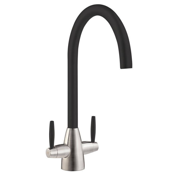 Black & Chrome Dual Lever Monobloc Kitchen Mixer Tap - Enza Medina