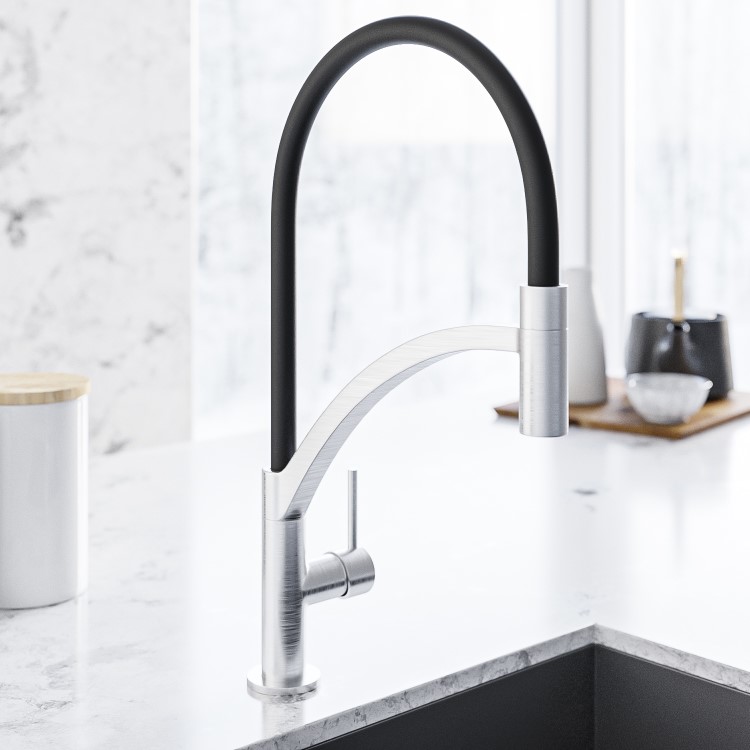 Black Single Lever Pull Out Monobloc Kitchen Tap - Enza Medina 