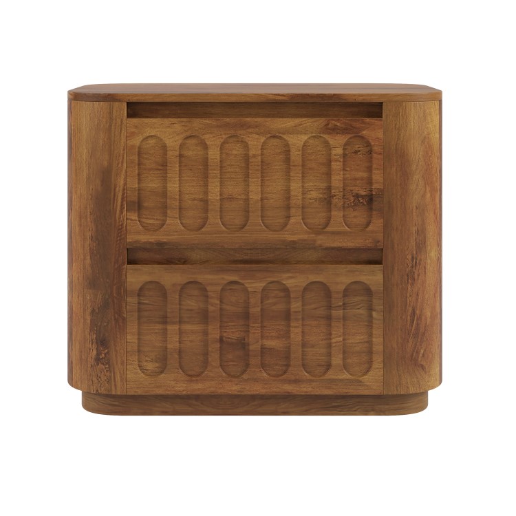 Wide Dark Wood Curved 2 Drawer Bedside Table - Fully Assembled - Meena