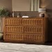 Wide Dark Wood Curved 6 Drawer Chest of Drawers - Fully Assembled - Meena