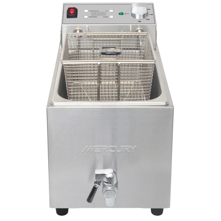 Mercury Single Tank 8ltr Countertop Commercial Electric Fryer With Digital Timer And Drain Tap 13 Amp. MEF-L8-SAT