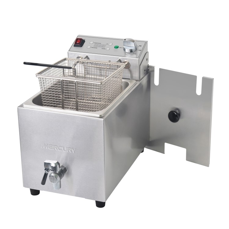 Mercury MEF-L8-SAT Countertop Electric Fryer, Single Tank, 8 Ltr, Drain Tap & Timer, Plug in