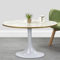 White Marble High Gloss Coffee Table in Oval Tulip Shape