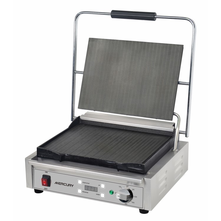 Mercury Large Single Contact Grill Flat Top And Bottom Plates. Digital Timer Panini Grill 13 amp MEP-M-SATFF