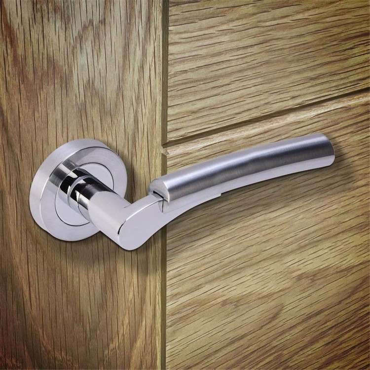 Internal Silver Polished/Satin Chrome Bathroom Lever Door Handle with Lock, Latch and Hinges Pack - 75mm Latch - Meuse - XL Joinery